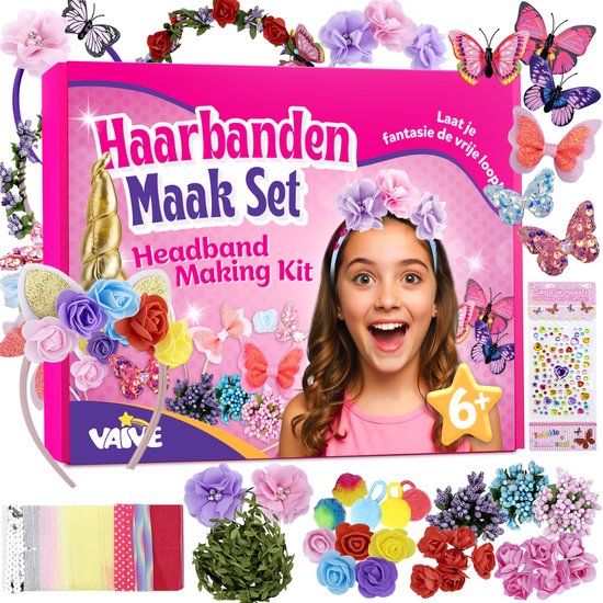 Vaive Haarband Knutselset 54-delig – Maak 10 Haarbanden – Diadeem Knutselen voor Meisjes – Sieraden Maken – Knutseldoos – Knutselpakketten