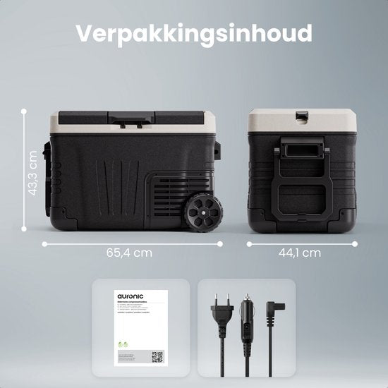 Auronic Elektrische Koelbox - Compressor - 2 Zones - 33L - 12/24V en 240V - Koelen en Vriezen - Camping Koelkast - Frigobox Auto - Met Wielen en Hendel - Zwart