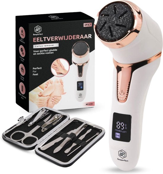 Beeperfect® Elektrische Eeltverwijderaar met Stofzuigsysteem - Voetvijl - Eeltvijl - IPX7 Waterdicht - Inclusief 6 Eeltschijven - Incl. pedicure set