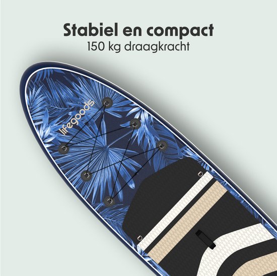 LifeGoods PaddlePro SUP Board - Opblaasbaar Paddle Board - Complete Set - Max. 150KG - 320x81cm - Tropical Blauw