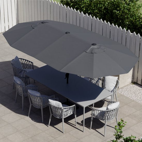 LifeGoods Dubbele Parasol - Tuin - 220x400cm - tot 8 Personen - Waterdicht - UPF50+ - Donkergrijs