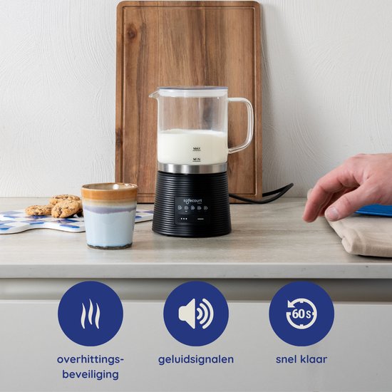 Safecourt Kitchen Glazen Melkopschuimer - Elektrische melkopschuimer - Antikleeflaag - 600 watt - Zwart