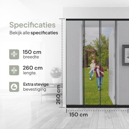O'DADDY® Vliegengordijn Lamellenhor - 150x260 cm - Deurgordijn - Hordeur - Aanpasbaar Ontwerp - Glasvezel - Deurhor Zwart