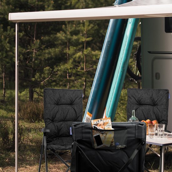 TRVLMORE Campingstoel - Inclusief Draagtas - Comfortabele Vouwstoel - 150 kg draagvermogen - Kampeerstoel - Opbergvak - Klapstoel - Zwart