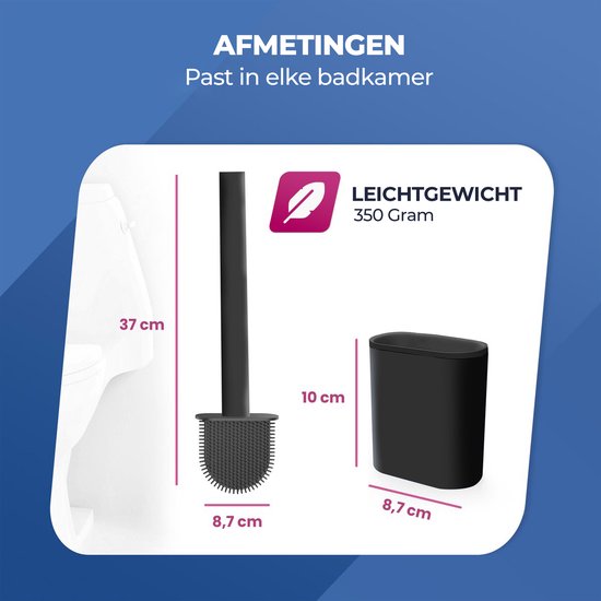 Roegaarden WC Borstel met Houder – Toiletborstel – Siliconen – Vrijstaand En Hangend – Zwart Geheel