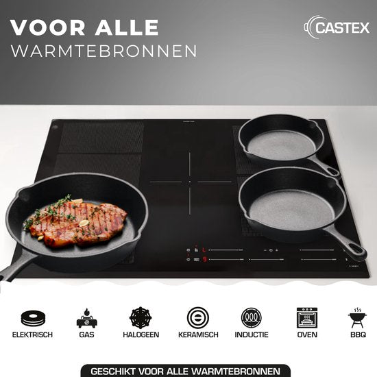 Castex Gietijzeren Pan Tri-Set - Cast Iron Skillet - Koekenpan - Koekenpannen - Koekenpannenset - BBQ - Pannen - Pannenset - Inductie