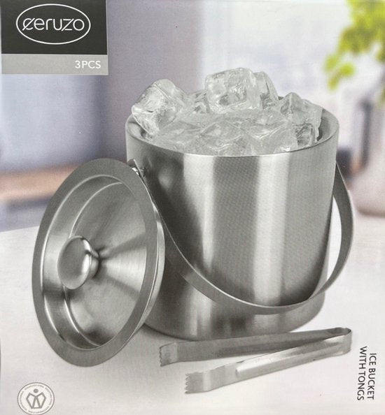 Ceruzo RVS IJsemmer - met IJstang - Dubbelwandig - Roestvrijstaal - 15 cm x 18.5cm -