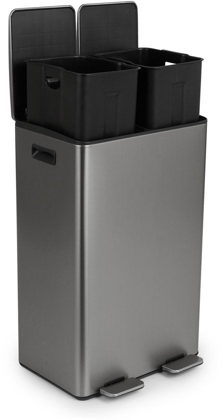 Umuzi Cleaning prullenbak - 60L - Afval Scheiden 2 Bakken - Metal Grey - Soft close - 45x37x70cm