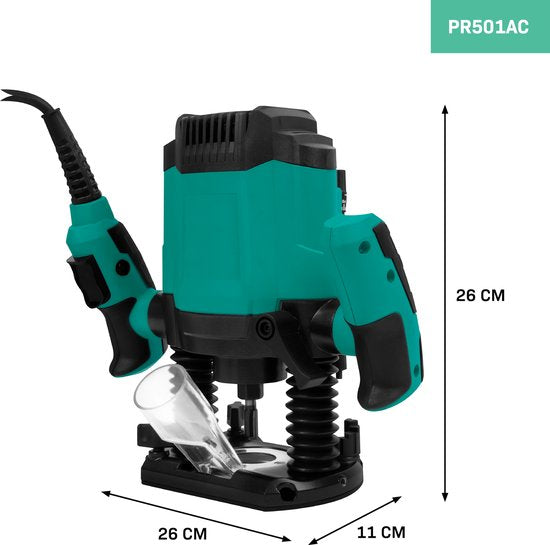 VONROC Bovenfrees 1200W – 6-8mm – Variabel toerental 16.000 – 30.000 rpm – Incl. 6-delige freesset, malgeleider, parallelgeleider en centreerpen