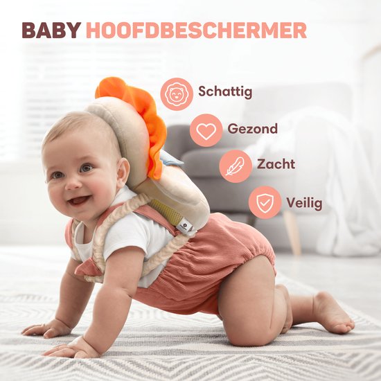 Vulpes Goods® BabyCare - Baby Hoofdbeschermer - Baby Valkussen - Baby Veiligheidskussen - Valrugzak - 3D Ademend - Veilig leren lopen - Leeuw