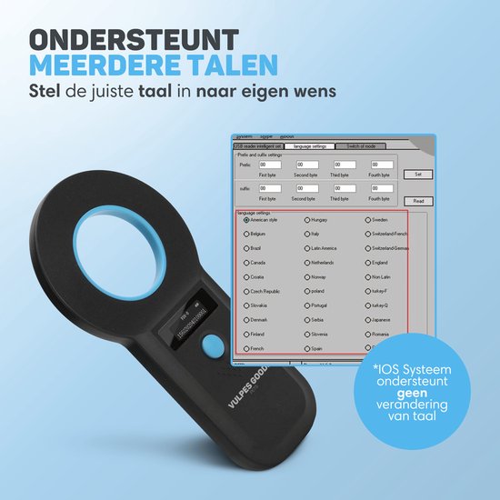 Vulpes Goods® Huisdieren - Chiplezer - Chiplezer Huisdier - Chiplezer voor alle dieren en huisdieren - Incl. Reistas - ISO11784/85/FDX-B - PRO versie