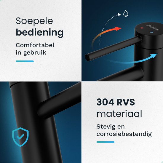 Mirlux Wastafel Kraan Zwart - Wastafel Mengkraan Badkamer - Wastafelkraan - Fonteinkraan / WC Kraan - Kraantje - Koudwaterkraan & Warmwaterkraan - Toiletkraan Koud Water & Warm Water