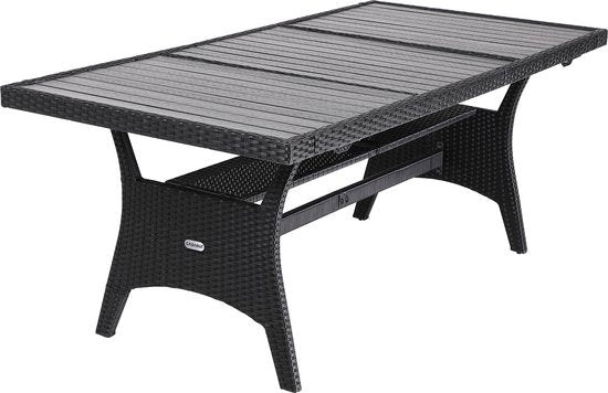 Casaria Tuintafel – Polyrattan & WPC Tafelblad – Verstelbare Poten – 190 x 90 x 75 cm – Zwart