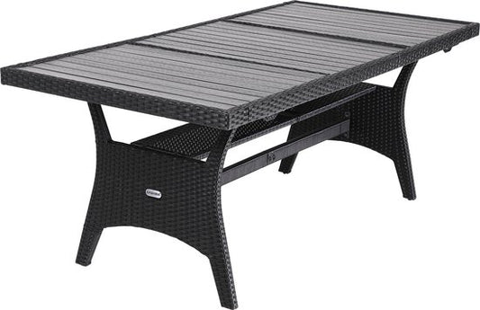 Casaria Tuintafel – Polyrattan & WPC Tafelblad – Verstelbare Poten – 190 x 90 x 75 cm – Zwart