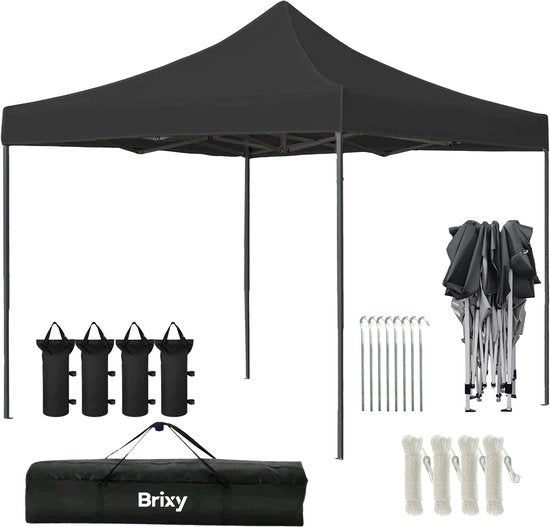 Brixy Partytent - Paviljoen - Easy Up - Opvouwbaar - Waterdicht - Met Draagtas - 300 x 300 cm – Zwart