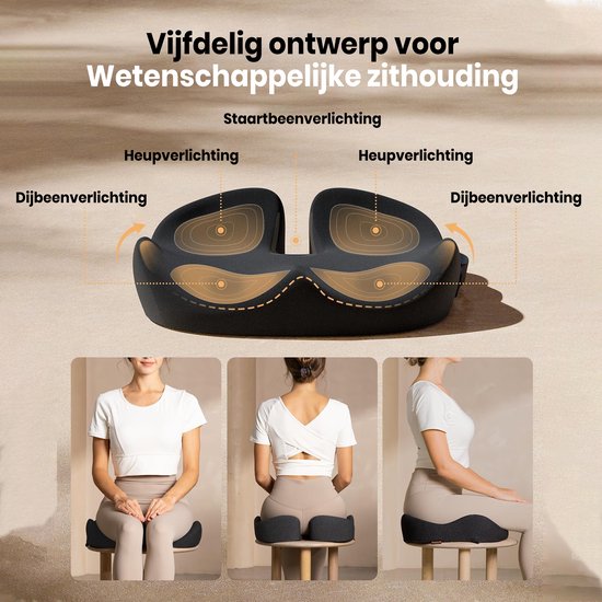 ProtoArc® SC Butterfly Zitkussen – Ergonomisch Orthopedisch Zitkussen – Stoelkussen & Stuitkussen – Memory Foam Wigkussen – Voor Bureaustoel, Auto & Thuis – Ademend & Anti-Slip