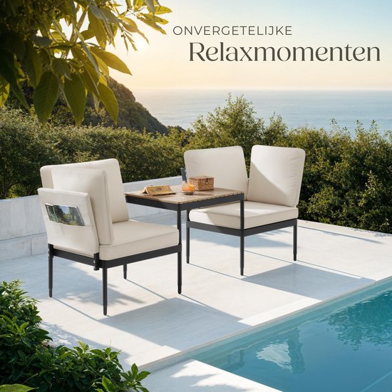 tectake® - Loungeset Magaluf - 5-in-1 tuinset met aluminiumframe - 2 tuin fauteuils en 1 salontafel - Op te stellen als ligstoel, hoekbank of 2-zits tuinbank - Inclusief kussens - Balkonset 2 personen