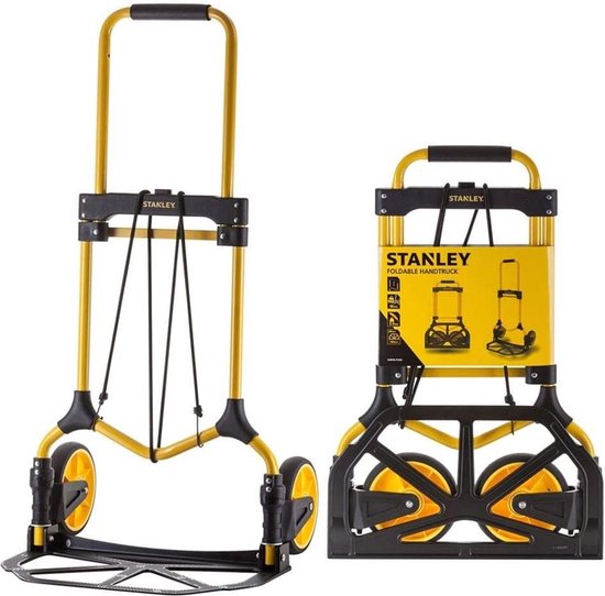 Stanley Opvouwbare Steekwagen FT582 - Draagvermogen tot 90KG - Transportwagen - 50 x 45 x 98 CM - Lichtgewicht Aluminium - Zwart/Geel