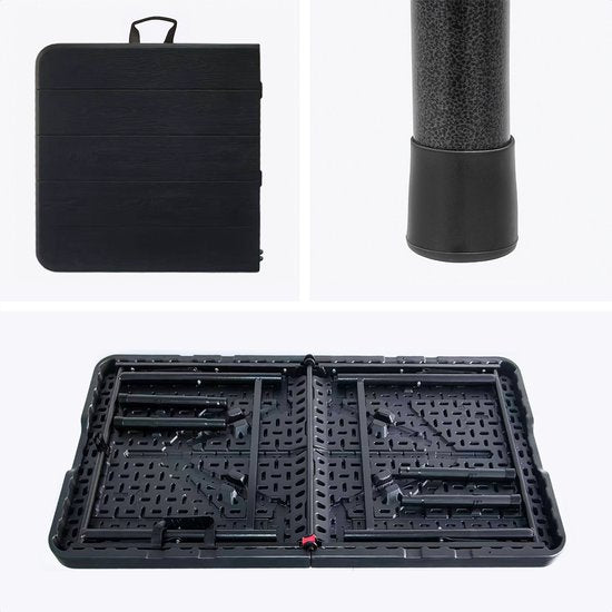 LifeGoods Inklapbare Tafel - 124x61,5 cm - Stevige Klaptafel - Weerbestendig - Inklapbare eettafel - Campingtafel - Vouwtafel voor Binnen en Buiten - Zwart houtnerf
