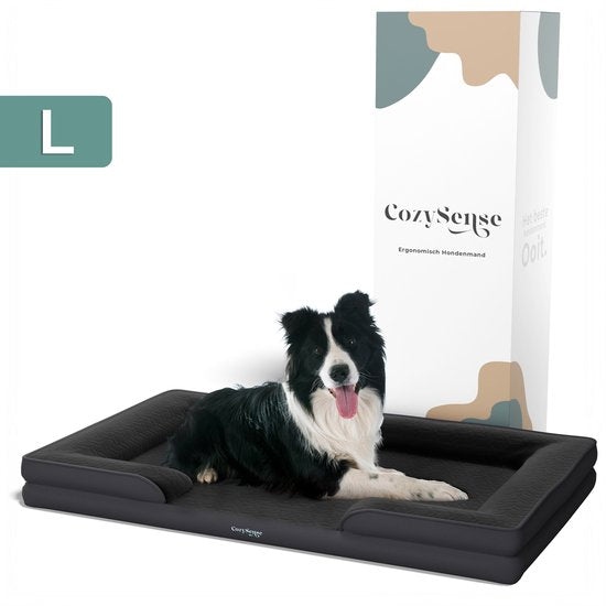CozySense® Orthopedische Hondenmand - 90 x 54 cm - Maat L - Waterdicht Hondenbed met Wasbare Hoes - Geschikt Als Benchkussen - Zwart