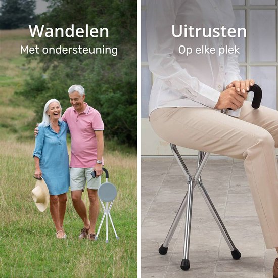 Alyze Wandelstok met zitje - Driepoot - Wandelstokken - Opvouwbaar