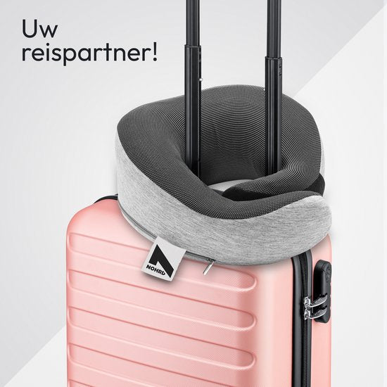 NOHRD Nekkussen Vliegtuig - Reiskussen - Grijs - Memory Foam - Incl. Oordopjes, Slaapmasker & Draagtas - Traagschuim - Neksteun