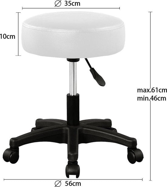 Casaria Verstelbare Draaikruk - 46/60cm Zithoogte – 1 Stuks Wit