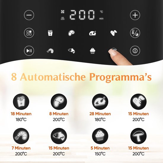 JAP Appliances Ascension - Airfryer XL - Heteluchtfriteuse XXL - 2000W - 7,6L Inhoud - 60ºC tot 200ºC - Zwart