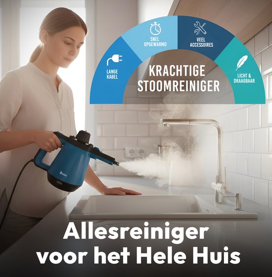 BOLLIT 1200W Stoomreiniger - Handstoomreiniger - 3.5 Bar - Handstomer - Vlekkenreiniger - Steam Cleaner - Tapijtreiniger - Stoomreinigers - Extra Krachtig Stoomapparaat: Vloer, Bank, Keuken Badkamer & Tapijt Reinigen - Incl. Opbergtas
