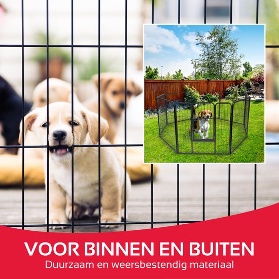 Maxxpro Puppyren - Dubbel Slot - Metaal - 8 Panelen - 210x80cm - Zwart