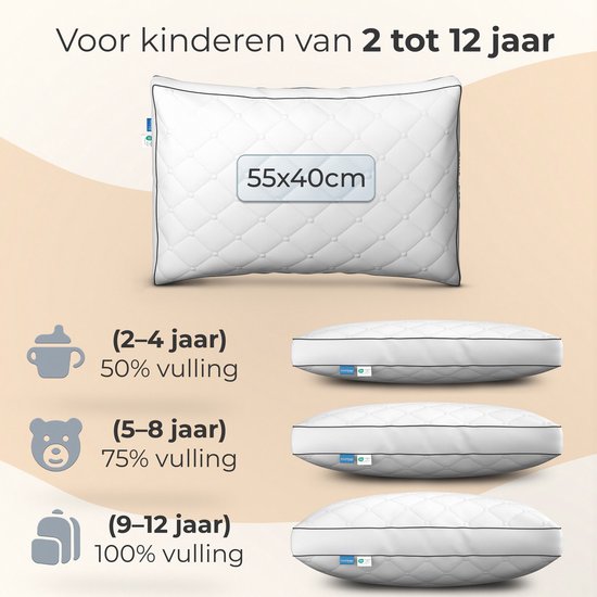 CozySense® Kinderkussen - Hoofdkussen Kind - Peuterkussen - Ergonomisch & Verstelbaar - 100% Katoen - Hypoallergeen - OEKO-TEX® - 40x55cm - 2-12 Jaar