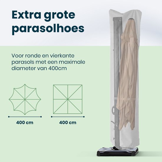 Parasolhoes voor Zweefparasol & Staande Parasol - Tot 400cm - Beschermhoes Waterdicht - Oxford 420D - Incl. Montagehulp