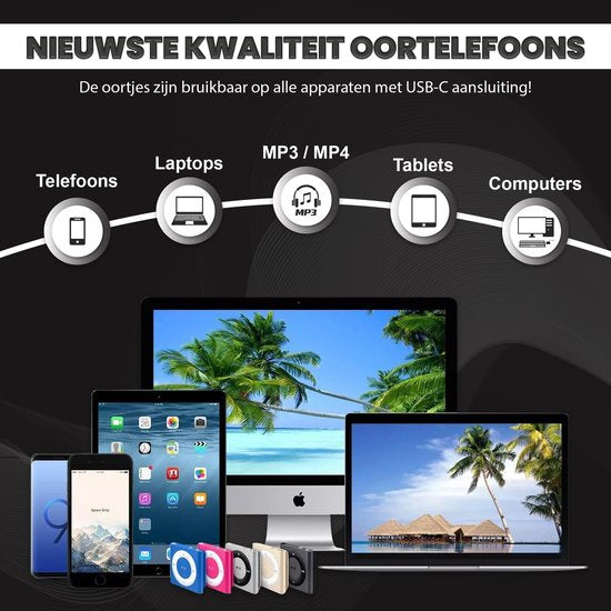 Golden Sound bedrade oordopjes - Oordopjes met draad en microfoon - USB-C aansluiting - Zwart