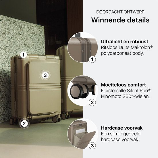ONYX Hybrid Pro Handbagage Koffer met Voorvak 38 Liter - Gerecycled Polycarbonaat en Ritsloos Design - Reiskoffer met TSA slot en Spinner wielen - Lichtgewicht Trolley met Laptopvak - Desert Clay
