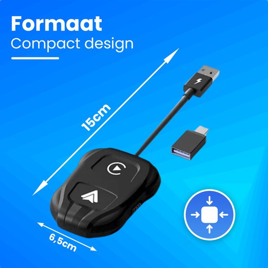 CarMe Luxe 2-in-1 Autodongle - Draadloos CarPlay & Android Auto - 2024 Model - Zwart
