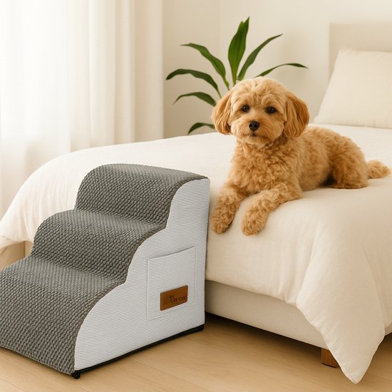 By Cee Cee Hondentrapje Voor Honden - Stevig - 3 Treden - 40x57x40cm - Grijs - Odi