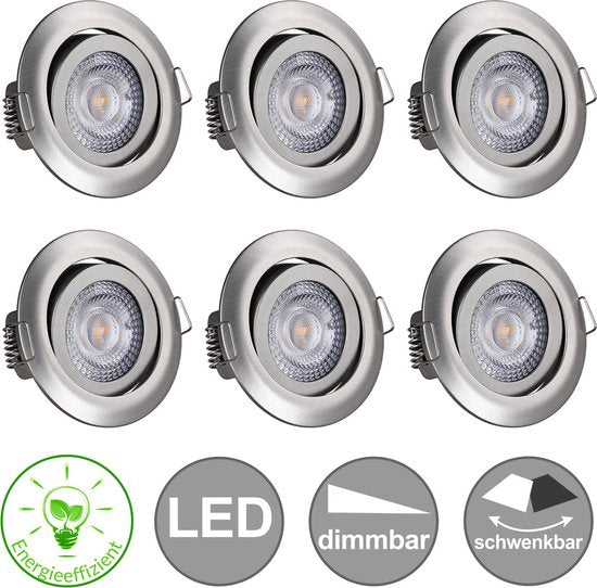 Monzana Spotjes Krog - 6 Stuks LED Dimbaar Draaibaar - Zilver