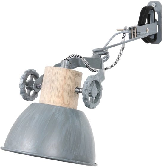 Klemspot en wandlamp Gearwood 2752GR Grijs E27 fitting - Hout en metaal, trendy design, draaibaar en kantelbaar, geschikt voor binnengebruik - Mexlite