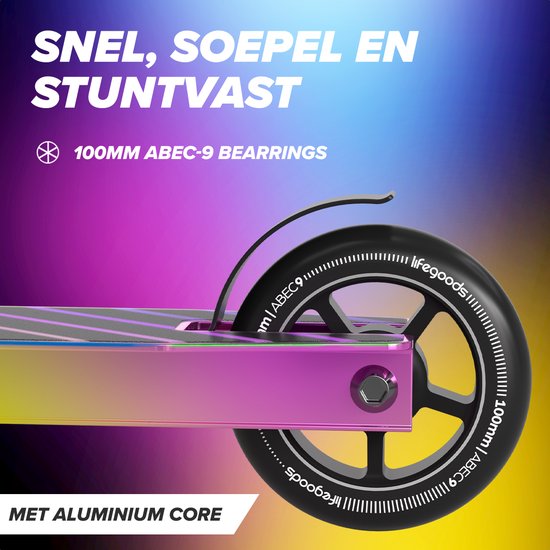 LifeGoods Stuntstep Fly Pro - 6+ Jaar - Step voor Kinderen - Jongens/Meisjes - 100mm - 100KG - Regenboog