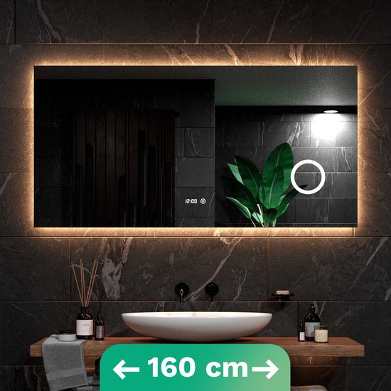 Mirlux Badkamerspiegel met LED Verlichting & Verwarming – Rechthoekige Wandspiegel – Anti Condens Douchespiegel - 160x80CM