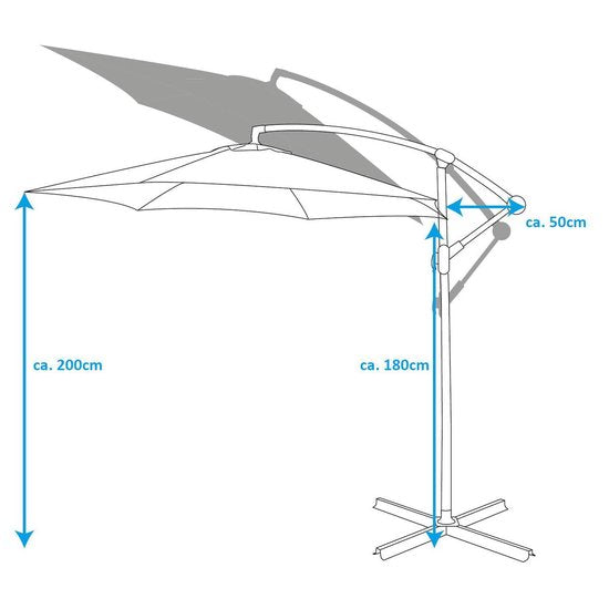 Lifetime Garden Zweefparasol met Voet - Parasol Kantelbaar - ⌀300 x 300 cm - Balkonparasol met Opdraaisysteem - Verstelbaar tot 3 meter hoog - Champagne Zonnescherm