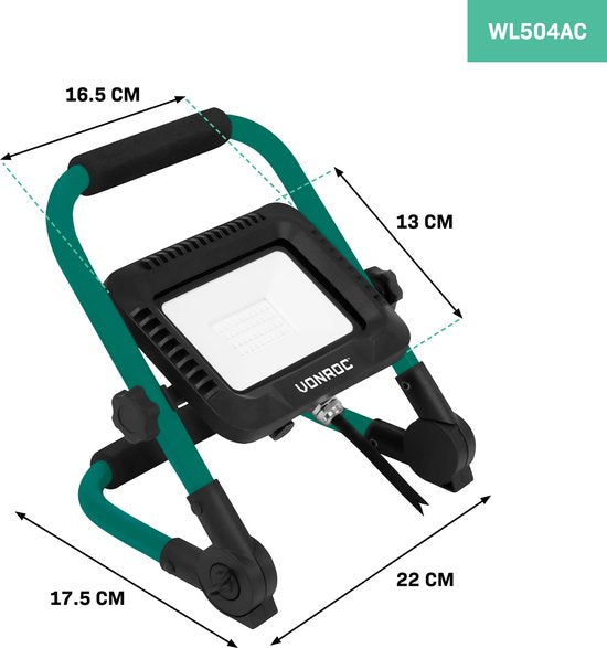 VONROC Led werklamp 30W – Opvouwbaar – Kantelbaar - Brede stralingshoek 120°