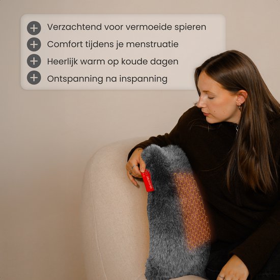 Auronic Warmtekussen - Teddy - 45x60 - Draadloos - Oplaadbaar - Elektrisch kussen - Infrarood - Antraciet