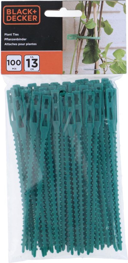 BLACK+DECKER Plantenbinders -100 Stuks Plantenklemmen - Verstelbare Plantenclips - Kunststof - Groen