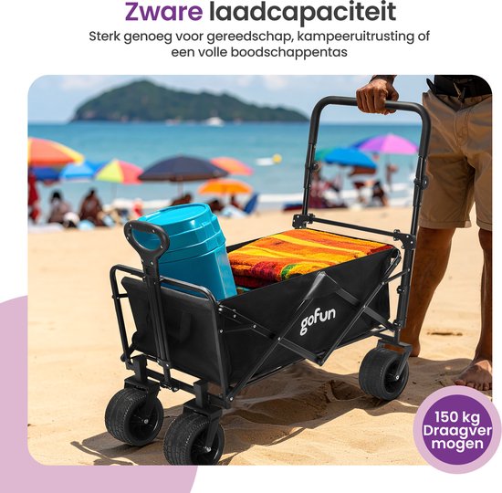 Gofun Bolderkar XXL - 150KG Draagvermogen - 150L Inhoud - Opvouwbaar - 360° Draaibare Wielen - Bolderwagen Met Duwstang - 83 x 44 x 26 cm - Zwart