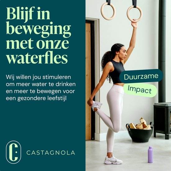 Castagnola Waterfles - RVS Drinkfles 500 ML - Stalen Thermosfles - Drinkflessen voor Volwassenen - Dubbelwandig - Paars