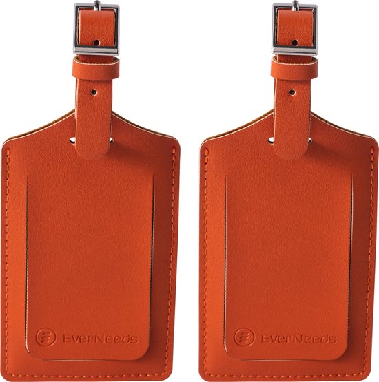 Bagagelabel PU Leer – Set van 2 – Oranje – Koffer Tags – Reizen