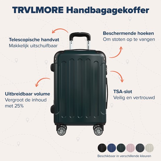 TRVLMORE Handbagage Koffer - 45L - TSA Cijferslot - Lichtgewicht - Uitbreidbaar - Trolley - 54x36x22cm - Donkergroen