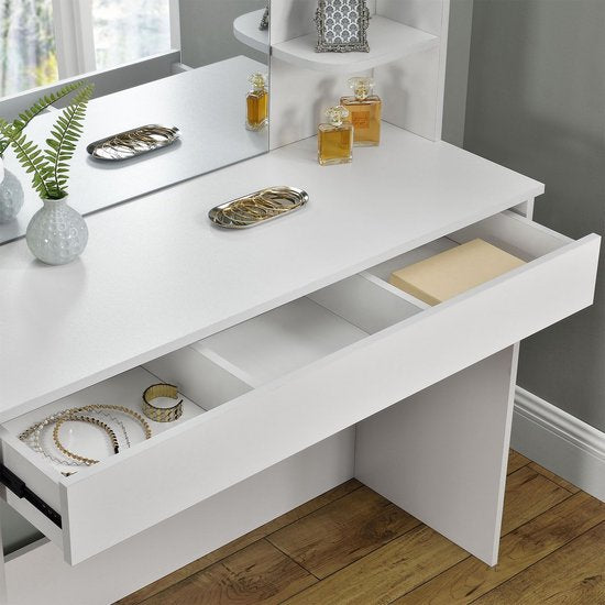 Schminktafel / kaptafel Bella - Wit - Incl. Spiegel & LED Verlichting