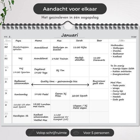Systemyze Familieplanner Basic 2025 - Planner - Weekplanner - Gezinsplanner - Family Planner - Ongedateerd - Grijs